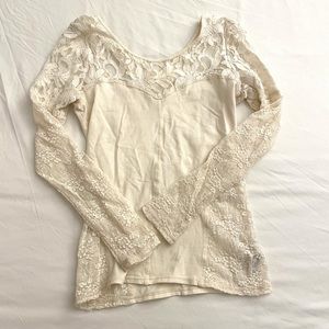 Free People White Lace Long-sleeve Shirt